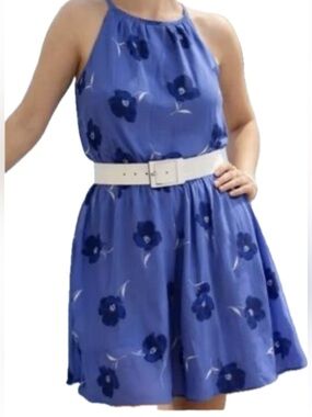 Banana Republic Women’s Halter Style Dress Blue Floral Elastic Waist